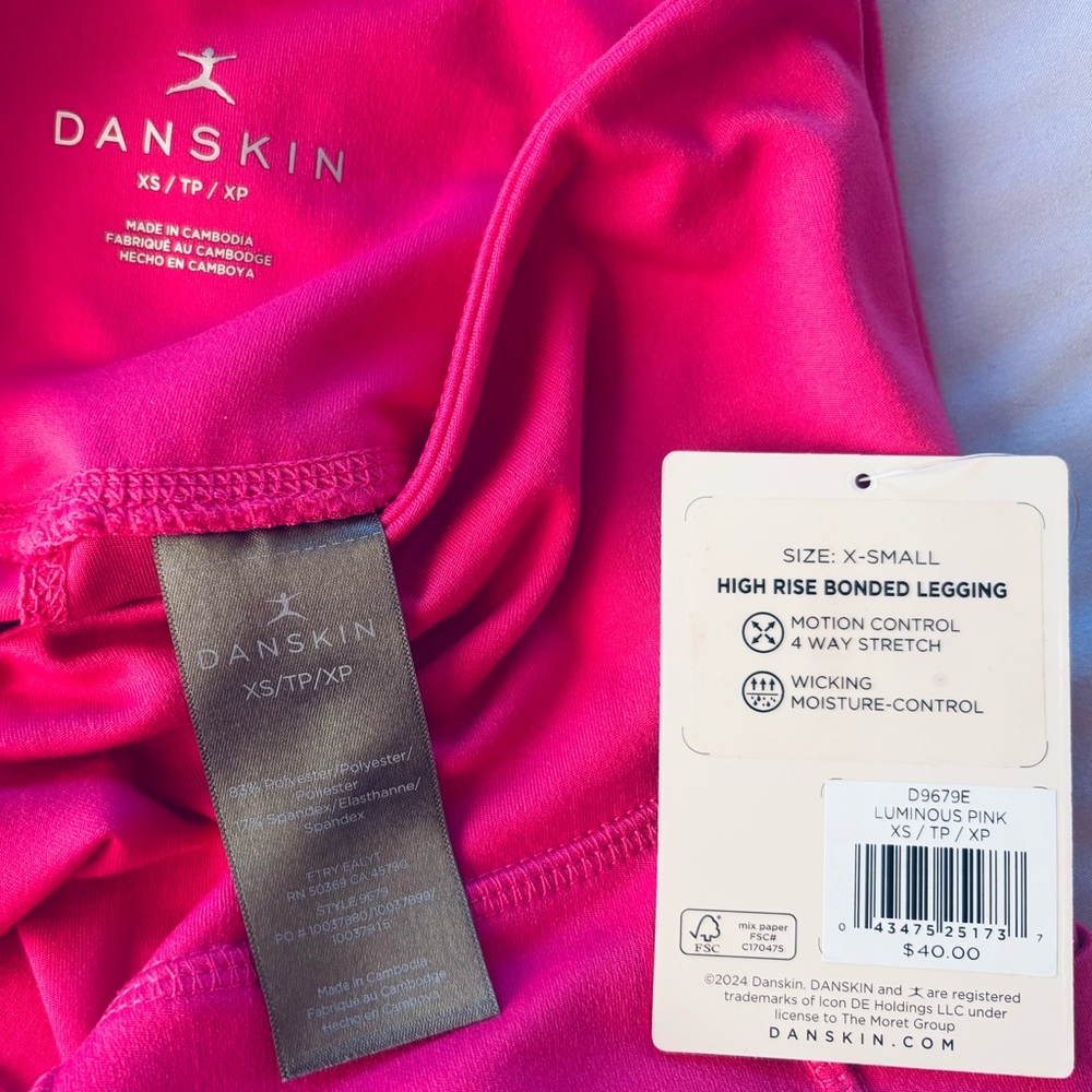 NWT DANSKIN Hot Pink High Waist XS Leggings 24” pockets - Picture 11 of 16